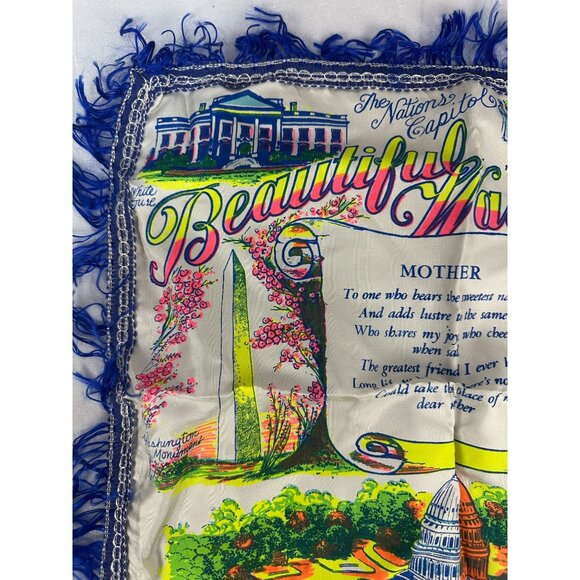 Vintage Washington DC Souvenir Pillow Case With Blue Fringe & Scenic Landmarks - Picture 4 of 11